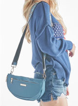 Simply Southern Crescent Sling Bag Blue Faux Leather‎ Crossbody Purse Fanny Pack Photo 0