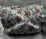 Vera Bradley Quilted Cotton Tote Bag Light Blue Floral Shoulder Bag Handbag Photo 0