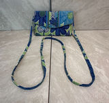 Vera Bradley retired blue green Doodle Daisy quilted organizer crossbody bag Photo 0
