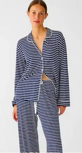 J. Crew Dreamiest Long-Sleeve PajamaT Top Striped Navy Blue Photo 0