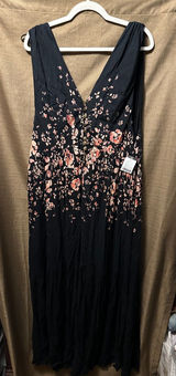 NWT Urban Outfitters Pink Floral V Neck Jumpsuit Black Size Large Wide Leg Photo 0