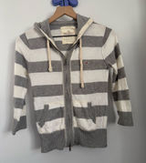 Hollister Y2K Large White Grey Stripe Full Zip Hoodie Grunge 2000s Fitted Beach Photo 0