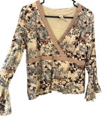 Apostrophe Vintage Y2k‎ Floral Mesh Top Brown Lace Fairy Whimsical Bell Sleeve L Photo 0