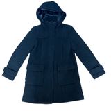 Banana Republic Black Wool Hooded Parka Pea Coat Womens Small Full Zip Snap Chic Photo 0