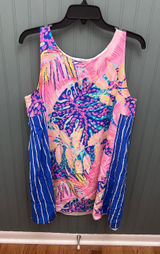 Lilly Pulitzer Women's Tank silk dress Sleeveless Blue‎ Pink Palm Print Size L Photo 0