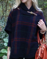 Lauren Ralph Lauren Petite Plaid Wool Blend Poncho Toggle Neck Navy Red XS/S Photo 0