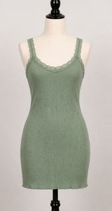 Curvy Sense Green Ribbed‎ Dress 2X Cottagecore Soft Girl Lace Trim Bodycon Mini Photo 0