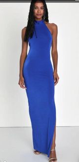 Lulus Regal Entrance Cobalt Blue Backless Maxi Dress Photo 0