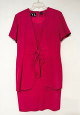 YL by Yair Magenta Pink 100% Silk 2-Piece Sheath Dress & Tie Front Jacket Set 6 Photo 0