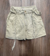 Faherty‎ Women Khaki Tan Linen Blend Pleated Tie Waist Shorts Size S High Rise Photo 0
