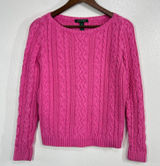 Lauren Ralph Lauren Cable Knit Sweater Womens M Pink Cotton Crew Neck Preppy Photo 0
