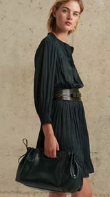 Gerard Darel Johan Smocked Trim Dark Green Dress Size 6 Photo 0