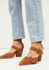 Jeffrey Campbell Free People Hendrix Heels Suede Leather Buckle Tan Brown Size 9 Photo 0
