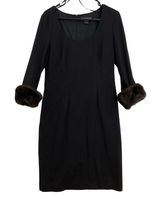 Jessica Howard Black Sheath Dress Removable Faux Fur Cuffs Size 10 Cocktail Photo 0