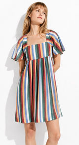 Madewell Festival Stripe Square Neck Mini Dress Rainbow Babydoll Y2K Feminine S Photo 0