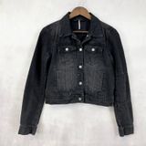 Free People Women Denim Jacket XS Black Grunge‎ Indie Rock Trucker Western Urban Photo 0
