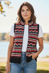Lauren Ralph Lauren Fair Isle‎ Knit Vest Full Zip Women Size L Red Black White Photo 0