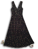 Realisation Par The Inez Black Strawberry Silk Floral Midi Dress V-Neck Size L Photo 0