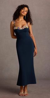 Azazie JALISE NAVY AND MULTI FLORAL NECKLINE MAXI DRESS Photo 0