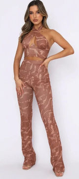White Fox Boutique Find My‎ Own Way Pants Cappuccino Whirl Print Medium Photo 0
