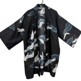Marukyo Kimono Womens OS Black Crane Cloud Print Open Front Wide Sleeve Robe Photo 0