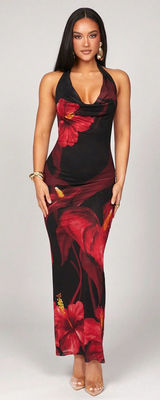 Shein Black Floral Dress Maxi Photo 0