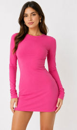 naked wardrobe Hot Pink Long Sleeve Fitted Mini Dress Size XSmall Photo 0
