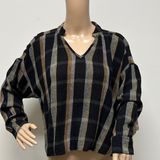 Madewell Black & Tan Toned Plaid Wool Blend Long Sleeve Top Size S Photo 0