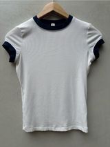 SKIMS Soft Lounge Ringer T-Shirt White Navy Ribbed Modal Tee Size Small Vintage Photo 0