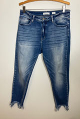 KanCan Kurvy Mid-Rise Ankle Skinny Jeans Womens 30 Blue Frayed Hem Distressed Photo 0