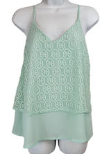Alya Womens Small Mint Green Lace Layered Cami Spaghetti Strap Top‎ Photo 0