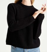 Quince Organic Cotton Fisherman Crewneck Long Sleeve Sweater Black XS Photo 0