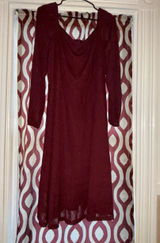 Bloomingdress XL Burgundy Chiffon A-Line Knee Length Dress 3/4 Sleeve Lined Zip Photo 0