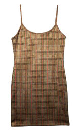 Liz & Sara Brown Orange Plaid Bodycon Mini Dress Spaghetti Strap‎ Womens Large Photo 0