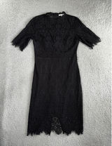Black Lace Sheath Dress 8 Floral Mock‎ Neck S/S Eyelash Hem Whimsigoth Witchy Photo 0