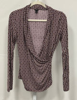 Ann Taylor Women's Small Burgundy Chain Link Wrap Top Long Sleeve Modal Blouse Photo 0