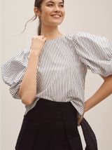 Anthropologie Maeve Puff-Sleeve Boatneck Top Striped Women’s Size Large Cotton Photo 0
