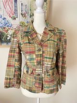 Ann Taylor Loft Vintage Y2K Madras Cotton Patchwork Plaid Blazer Jacket Size 2 Photo 0