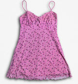 Urban Outfitters Pink Floral Mini Dress‎ Keyhole Lettuce Hem Large L Slip Dress Photo 0