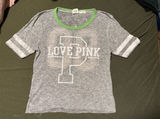 PINK Victoria's Secret Gray Short Sleeve Tee with Green Trim Photo 0