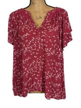 Garnet Hill Poetica Smocked Detail Crepe Blouse Red Floral Flutter Sleeve XL Photo 0
