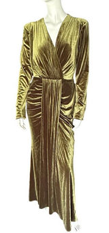 Inewer Stretch Velvet Draped Maxi Dress Green Size 16 NWT Photo 0