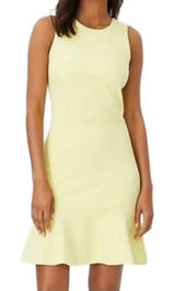 Ann Taylor Sheath Dress Flounce Hem Sleeveless Yellow Pique Knit Women’s Size 12 Photo 0