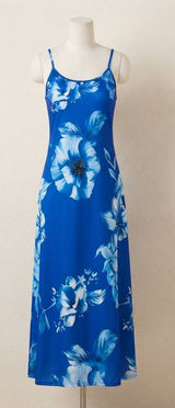 Y2K Royal Blue Floral Maxi Slip Dress Size Large 90s Whimsygoth Resort Wear Photo 0