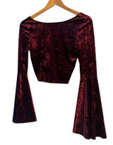 K Too Boutique Velour Cropped Burgundy Bell Sleeve Goth Blouse Small NWT Photo 0