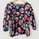 Anthropologie Black Floral Maeve Pink‎ Flower Women's Blouse Top Shirt Medium Photo 0