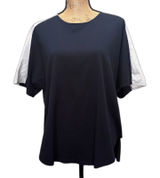 Madewell Oxford Panel‎ Split Back Tee Shirt Navy Blue Pinstripe Size Large Photo 0