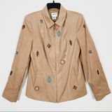 Vintage Tan Suede Beaded Western Zip Up Jacket Tan Size 6 Photo 0