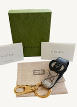 Gucci Interlocking G Keychain Ring Bag Charm GG Supreme Black Leather 701432 NIB Photo 0