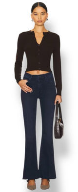 MOTHER The Weekender Fray in Chip On My Shoulder Dark Wash MidRise Flare Jean 28 Photo 0